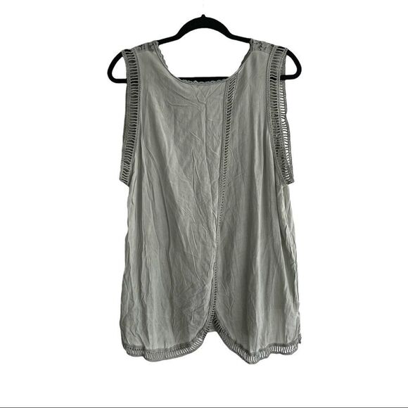 MADE IN ITALY Cotton Sleeveless Blouse Tank Top Lace Split Back Green O/S - Picture 4 of 5